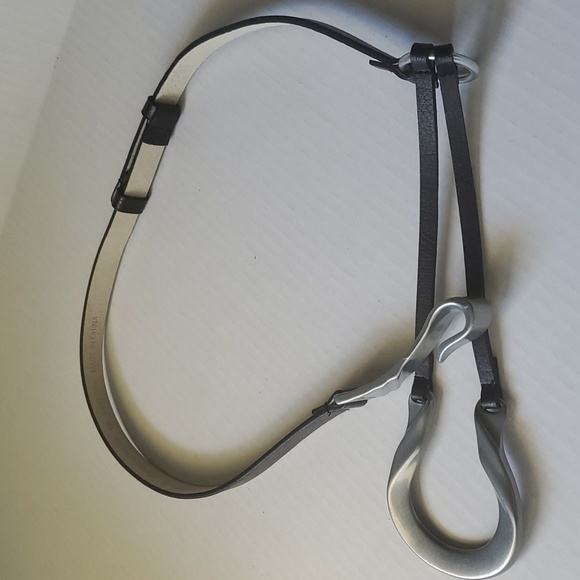 Chico's Belt Black Genuine Leather Slide Adjustable Silver Tone Hook Buckle S/M - Picture 9 of 9